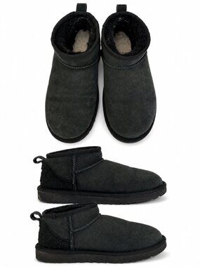 UGG Classic Ultra Mini Black Off-Black Suede Boots Size 7